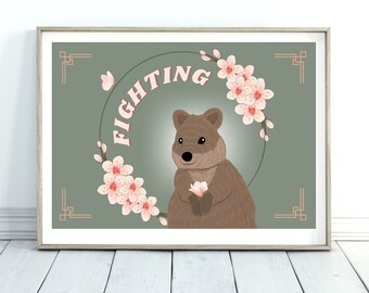 Stray Kids Han Quokka Art, SKZ Poster Digital Download, Han Jisung Quote, A4 and A5 Set, SKZ Meme, Korean Fighting Cherry Blossom Kpop