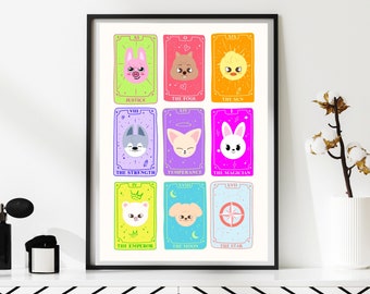 Stray Kids Skzoo Tarot Card Art, Cartel SKZ, Descarga digital, Conjunto de tamaños A4 y A5, Colores neón, Mágico y Celestial, Impresión de pared Kpop