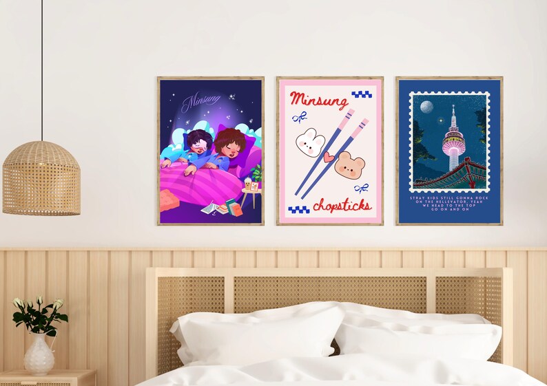Stray Kids Minsung konsttryck digital nedladdning, SKZ Han Jisung och Lee Know affisch, söt Kpop rumsdekor, A4 och A5 storlekar set, ätpinnar bild 6