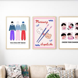 Stray Kids Minsung konsttryck digital nedladdning, SKZ Han Jisung och Lee Know affisch, söt Kpop rumsdekor, A4 och A5 storlekar set, ätpinnar bild 4