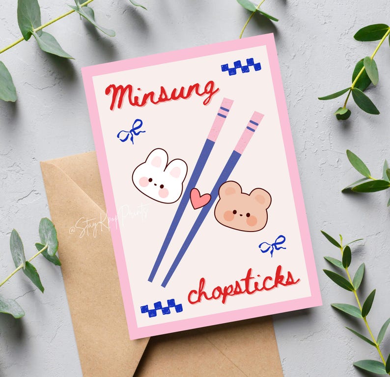 Stray Kids Minsung konsttryck digital nedladdning, SKZ Han Jisung och Lee Know affisch, söt Kpop rumsdekor, A4 och A5 storlekar set, ätpinnar bild 7