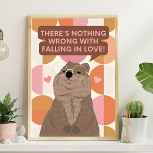 Arte de quokka de Han Jisung de Stray Kids, póster con cita de meme de Skz, descarga digital, no hay nada de malo en enamorarse, juego A4 y A5