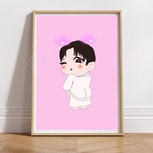 Impresión digital de la bata de baño de Changbin de Stray Kids, póster de SKZ, 3RACHA en vivo, set de tamaños A4 y A5, decoración de habitación Kpop en rosa
