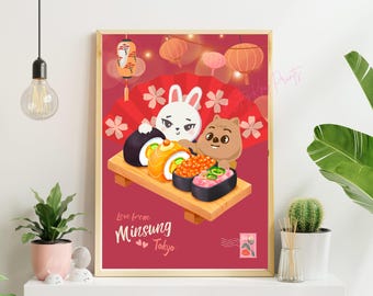 Stray Kids Minsung Druck Digitaler Download, Lee Weiss und Han Jisung Poster, A4 und A5 Größen Set, SKZ Wandkunst, Skzoo