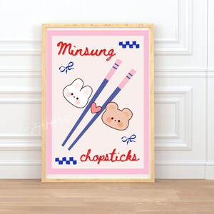 Stray Kids Minsung konsttryck digital nedladdning, SKZ Han Jisung och Lee Know affisch, söt Kpop rumsdekor, A4 och A5 storlekar set, ätpinnar bild 3