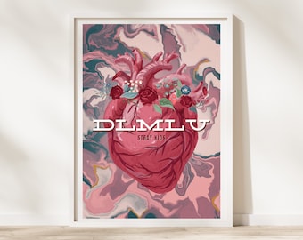 Stray Kids DLMLU Art, Digital Download, SKZ Poster, Hyunjin Art, Stray Kids Music Print, SKZ The Sound, Anatomical Heart with Flowers, Kpop