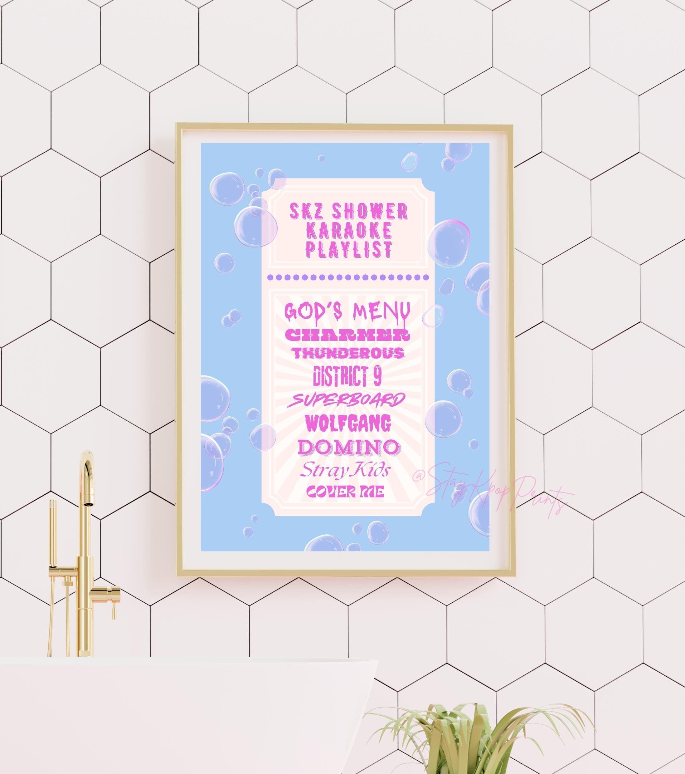 Stray Kids Karaoke Art Print Digital Download, SKZ Music Poster, A4 and A5 Sizes Set, Kpop Bathroom Decor in Purple and Blue