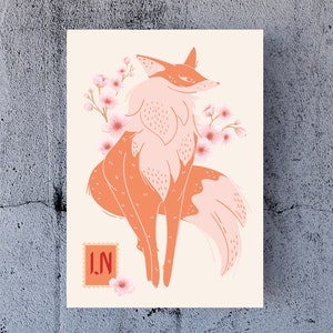 Stray Kids I.N Fox Art Print Digital Download, SKZ Jeongin Poster, Skzoo A4 and A5 Size Set, Korean Art, Cherry Blossom, Kpop Wall Art