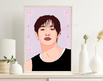 Impresión de Bang Chan SKZ: Arte mural de Kpop Coquette (Descarga digital)