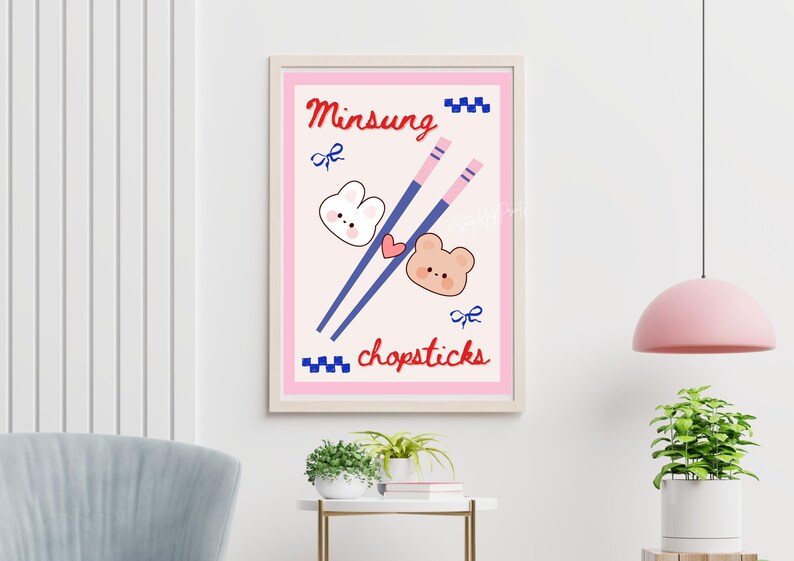 Stray Kids Minsung konsttryck digital nedladdning, SKZ Han Jisung och Lee Know affisch, söt Kpop rumsdekor, A4 och A5 storlekar set, ätpinnar bild 8