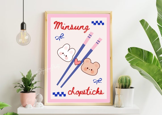 Stray Kids Minsung Art Print Digital Download, SKZ Han Jisung and Lee Know Poster, Cute Kpop Room Decor, A4 and A5 Sizes Set, Chopsticks