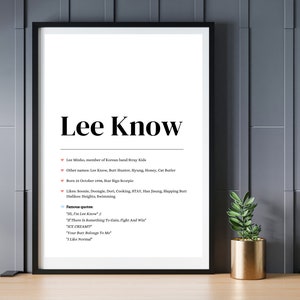 Stray Kids Lee Know Art, Lee Know Definição, SKZ Lee Know Poster, download digital, conjunto de tamanhos A4 e A5, Stray Kids para impressão, SKZ Quotes