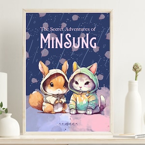 Arte de Minsung de Stray Kids, póster de Han Jisung y Lee Know de SKZ, descarga digital, aventuras secretas de Minsung, anime, conjunto de tamaños A4 y A5