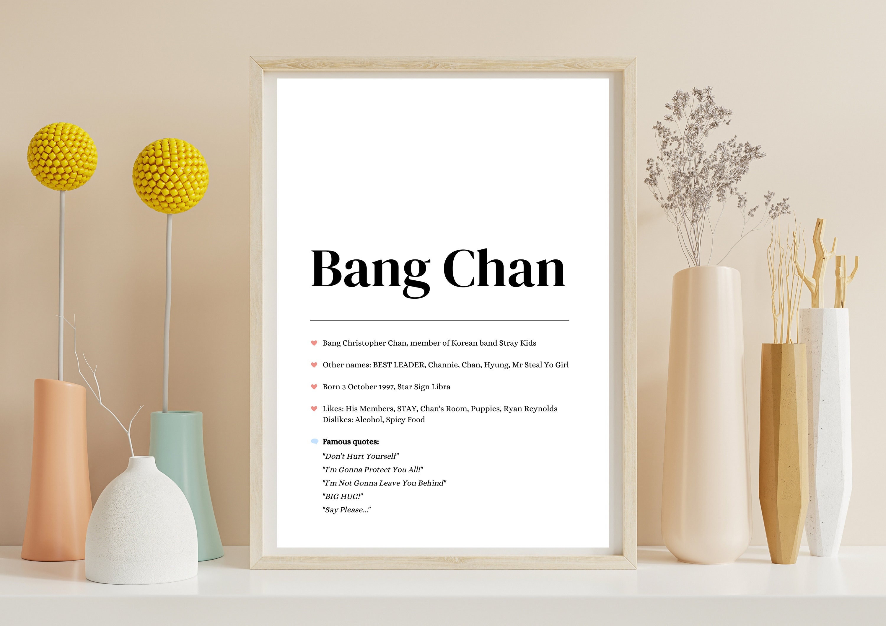 Stray Kids Bang Chan Definition Art Print, SKZ Kpop Poster
