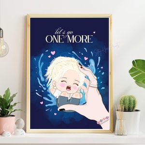 Stray Kids Felix Wall Art Print Digital Download, SKZ Poster Yongbok One More, A4 and A5 Sizes, Cute Kpop Room Decor, Illustration in Blue