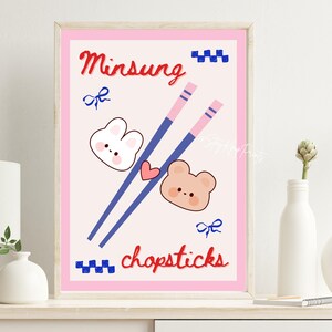 Stray Kids Minsung konsttryck digital nedladdning, SKZ Han Jisung och Lee Know affisch, söt Kpop rumsdekor, A4 och A5 storlekar set, ätpinnar bild 5
