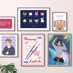 Stray Kids Minsung konsttryck digital nedladdning, SKZ Han Jisung och Lee Know affisch, söt Kpop rumsdekor, A4 och A5 storlekar set, ätpinnar bild 9