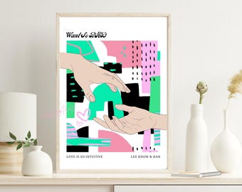 Lee Weiß und Han Wollen so schlecht, Stray Kids Kunst Druck Digitaler Download, SKZ Minsung Poster, A4 und A5 Größen Set, Kpop Wand Dekor Abstrakt