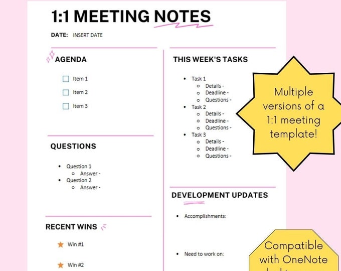 Onenote 1:1 Meeting Notes Template - Etsy