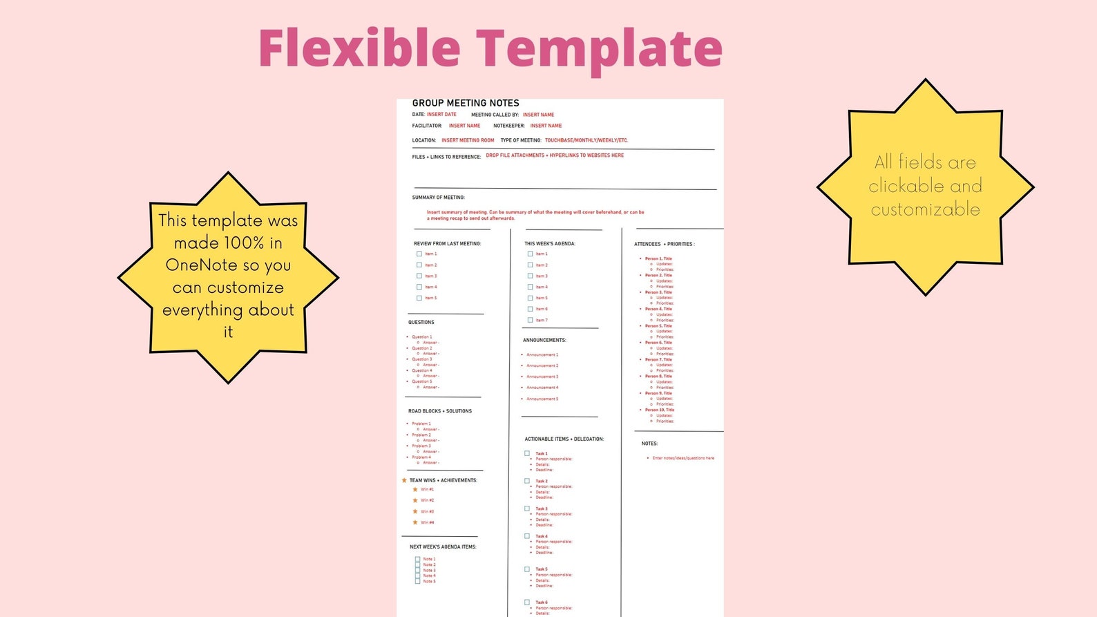 Onenote Group Meeting Notes Template Etsy