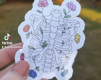 Floral Rib Cage Vinyl Sticker, Anatomy Art