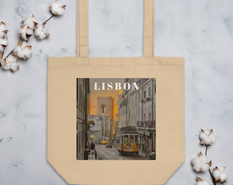 Lisbon Trams Eco Tote Bag; Lisbon Bag; Portugal sunset Tote Bag; Artsy Lisbon, Portugal Bag; City Tote Bag; Lisbon, Portugal Picture