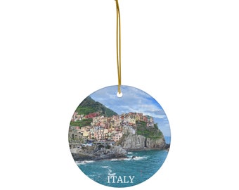 Cinque Terre, Italy Christmas Ornament; 4 Sizes; Italy Ornament; Cinque Terre Ornament; Unique Europe Ornament; Italian Coastline Ornament