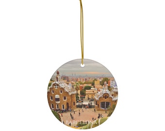 Barcelona Ornament - Unique Spain Souvenir - Mediterranean-Inspired Decor - Porcelain Christmas Tree Decoration - Park Güell Ornament