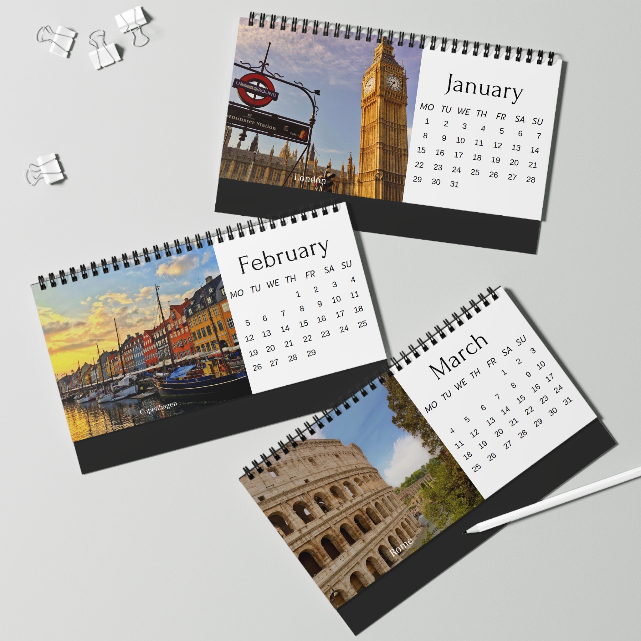 European Cities 2024 Desk Calendar; 2024 Europe Calendar sold by Flora