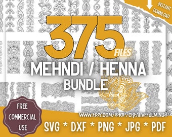 Paquete SVG de mehndi y henna / Arte corporal y decoración indios / Para Cricut, CNC, láser, etc. / Proyectos creativos / Descarga instantánea / Licencia comercial