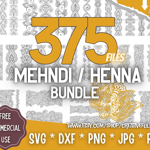 Mehndi Henna SVG Bundle | Indian Body Art and Decor | For Cricut, CNC, Laser,etc | Creative Projects | Instant Download | Commercial License