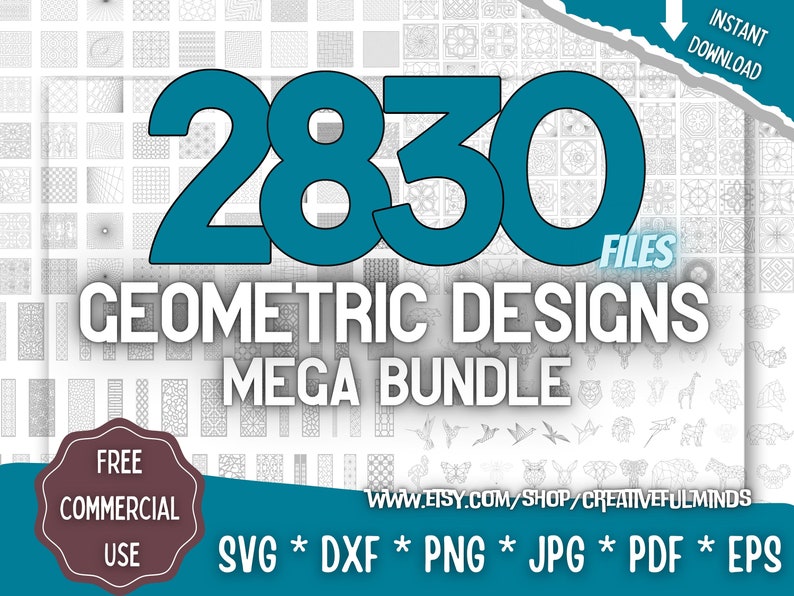 Geometric Designs Mega Bundle SVG Geometric Patterns, Designs, Panels, Animals Creative Projects Instant Download Commercial License Bild 1