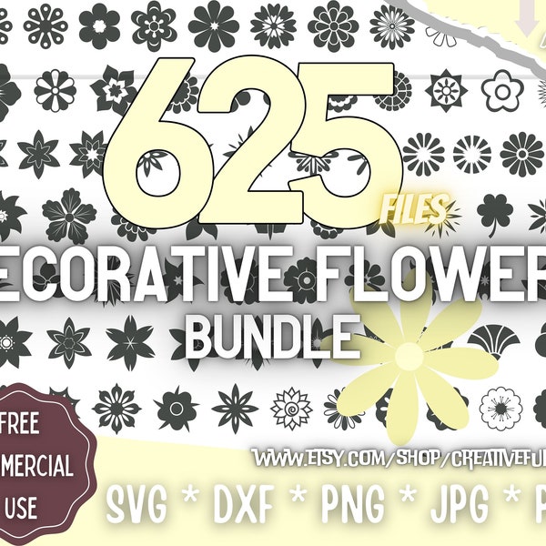 Paquete SVG de flores decorativas / Para Cricut, CNC, láser, etc. / Proyectos creativos / Descarga instantánea / Licencia comercial