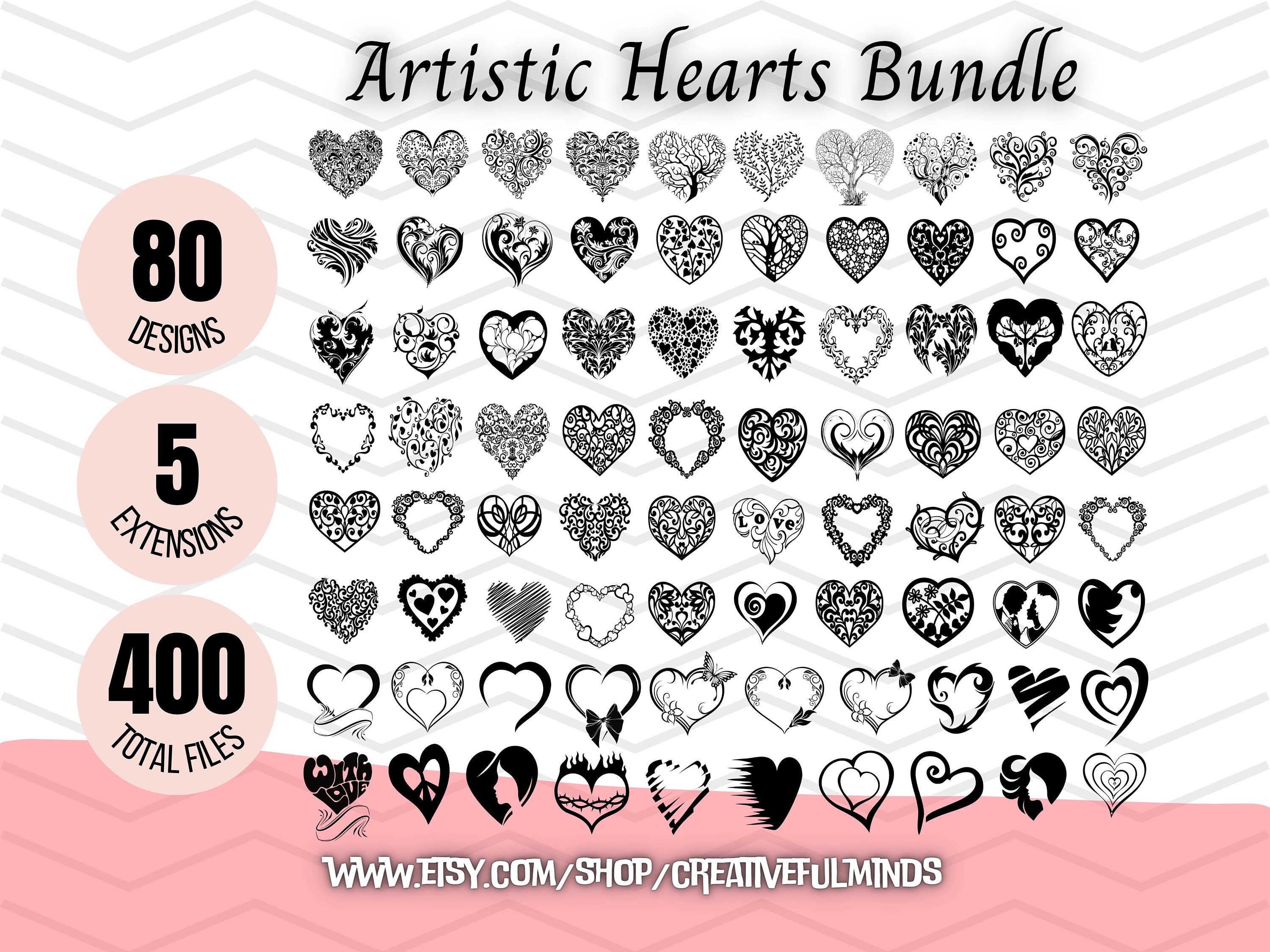 Hearts SVG Bundle | Artistic Heart Designs | for Cricut, CNC, Laser ...