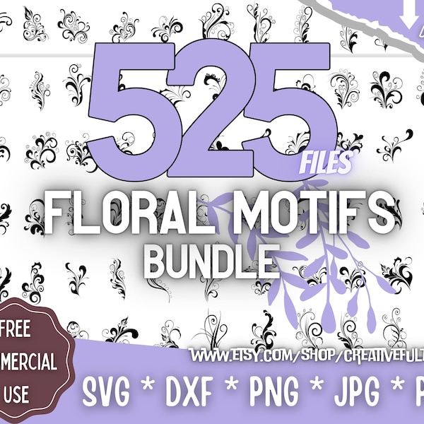 Paquete SVG de motivos florales / Decoración floral / Para Cricut, CNC, láser, etc. / Proyectos creativos / Descarga instantánea / Licencia comercial