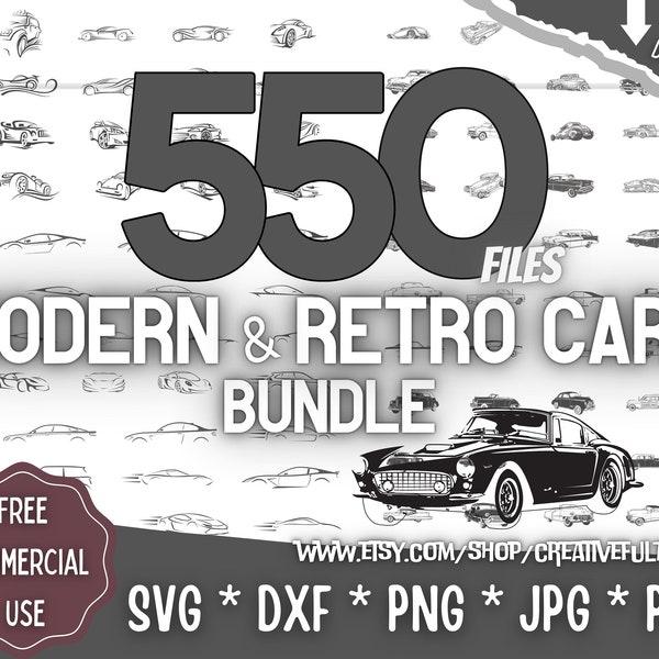 Modern & Retro Cars SVG Bundle | For CNC, Laser, Printing, etc | Creative Projects | Instant Download | Commercial License