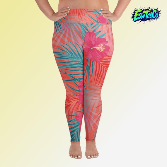 Tropical Floral Graphic Print Women's Plus Size Yoga Leggings, Women's Activewear