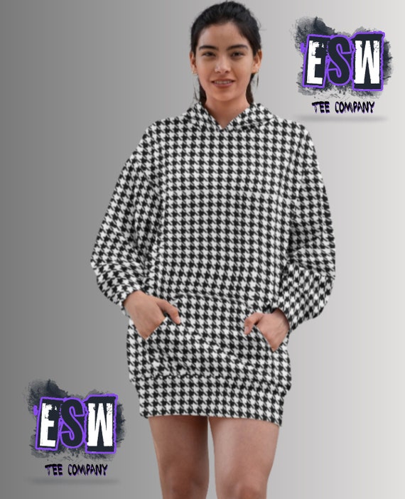 Houndstooth print Women's Hoodie Dress (AOP)