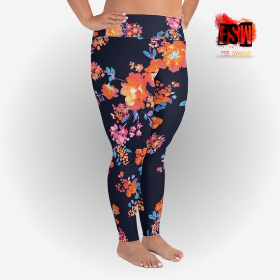 Navy floral Print Plus Size Leggings Women's Activewear