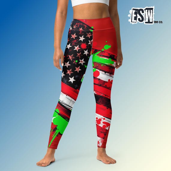 Abstract Art American Flag Graphic Print Women's Yoga/Gym Leggings, Women's Activewear