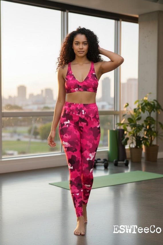 Fuchsia Pink Camouflage Print Women's Plus Size Leggings Women's Activewear