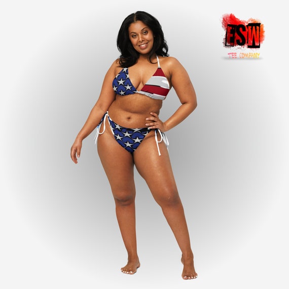 American Flag print recycled Women's string bikini,Women's Swimwear