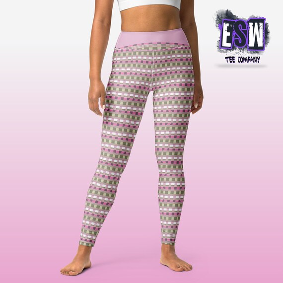 Pink and Green pattern print Women's Yoga Leggings, Women's Activewear