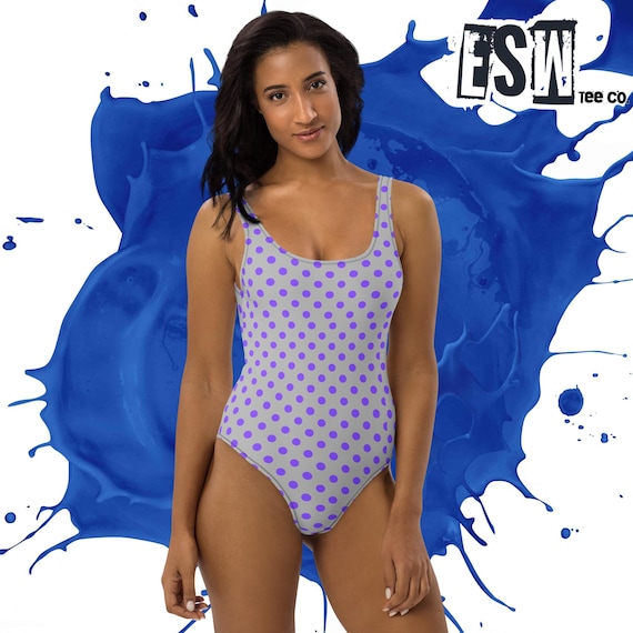 Silver/Lavender Polkadot Women's One-Piece Swimsuit, Women's Swimwear
