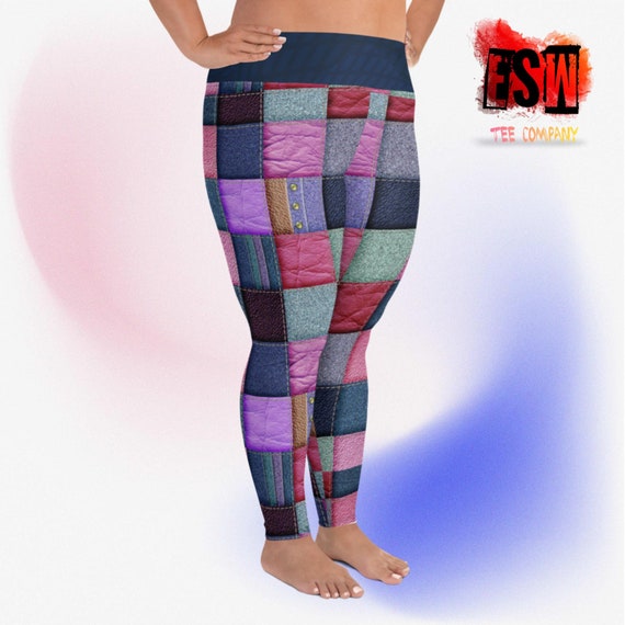 Patchwork Print Plus Size Leggings Women's Activewear