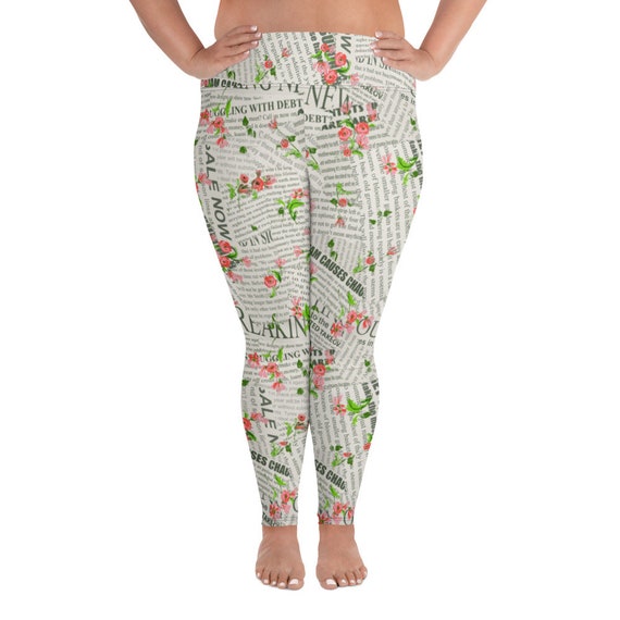 Floral Newpaper Print Plus Size Leggings