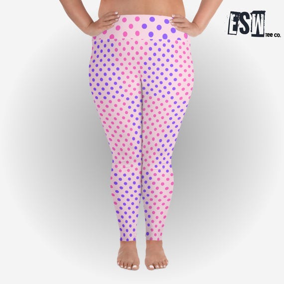 Pink/Lavender Peach Polkadot Print Women's Plus Size Yoga Leggings, Women's Activewear