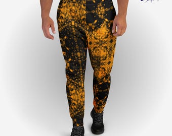 Gold Geo Graphic and Black Men's Joggers, Sweatpants, Casual, Jogging Pants