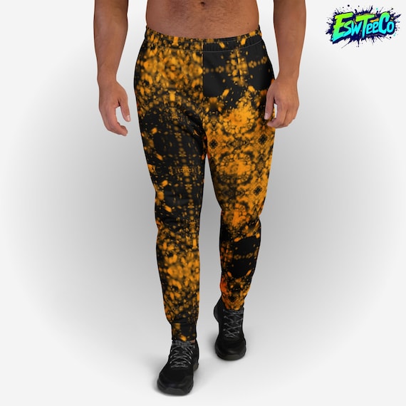 Gold Geo Graphic and Black Men's Joggers, Sweatpants, Casual, Jogging Pants