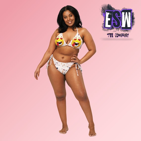 Love Emoji funny print recycled string bikini Women's Swimwear